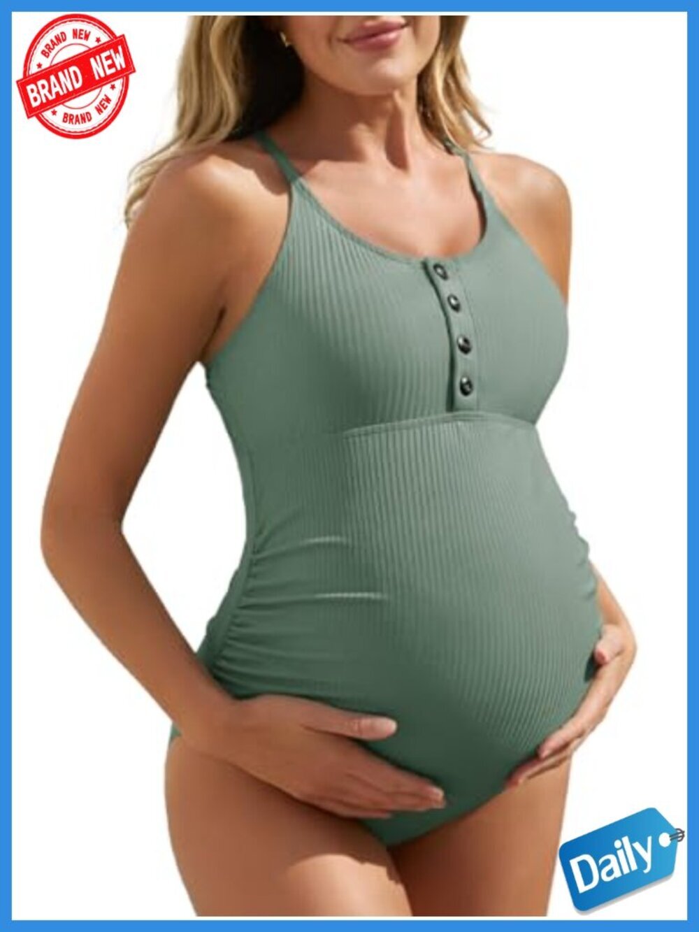 Maternity One Piece Swimsuit Nursing Friendly Adjustable Straps Ribbed Nylon